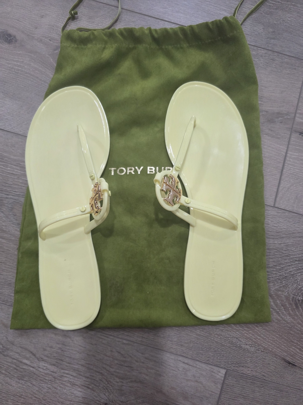 Tory Burch Lemon Yellow Miller Jelly Thong Sandals with Gold Logo